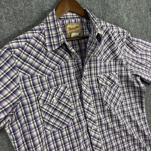 Wrangler Western Shirt Mens‎ Large Purple Plaid Short Sleeve Button Up
